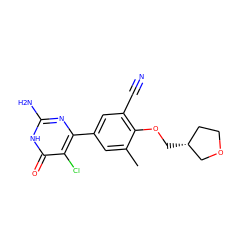 Cc1cc(-c2nc(N)[nH]c(=O)c2Cl)cc(C#N)c1OC[C@@H]1CCOC1 ZINC000103253371