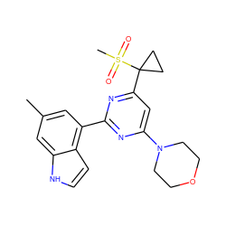 Cc1cc(-c2nc(N3CCOCC3)cc(C3(S(C)(=O)=O)CC3)n2)c2cc[nH]c2c1 ZINC000095585599