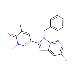 Cc1cc(-c2nc3cc(Cl)cnc3n2Cc2ccccc2)cn(C)c1=O ZINC001772574996