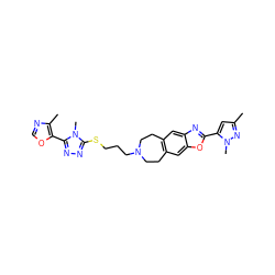 Cc1cc(-c2nc3cc4c(cc3o2)CCN(CCCSc2nnc(-c3ocnc3C)n2C)CC4)n(C)n1 ZINC000029126803