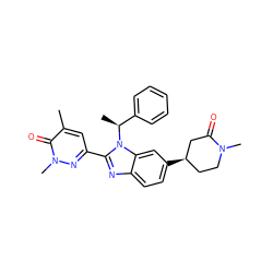 Cc1cc(-c2nc3ccc([C@@H]4CCN(C)C(=O)C4)cc3n2[C@@H](C)c2ccccc2)nn(C)c1=O ZINC001772636281