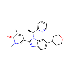 Cc1cc(-c2nc3ccc(C4CCOCC4)cc3n2[C@@H](C)c2ccccn2)cn(C)c1=O ZINC001772645240