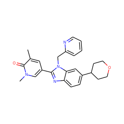 Cc1cc(-c2nc3ccc(C4CCOCC4)cc3n2Cc2ccccn2)cn(C)c1=O ZINC001772598185