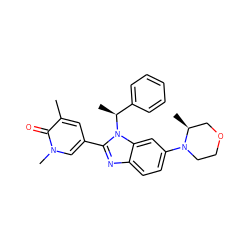 Cc1cc(-c2nc3ccc(N4CCOC[C@@H]4C)cc3n2[C@@H](C)c2ccccc2)cn(C)c1=O ZINC001772598720