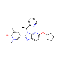 Cc1cc(-c2nc3ccc(OC4CCCC4)nc3n2[C@@H](C)c2ccccn2)cn(C)c1=O ZINC001772615023