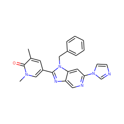 Cc1cc(-c2nc3cnc(-n4ccnc4)cc3n2Cc2ccccc2)cn(C)c1=O ZINC001772628575