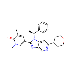 Cc1cc(-c2nc3cnc(C4CCOCC4)cc3n2[C@@H](C)c2ccccc2)cn(C)c1=O ZINC001772611336