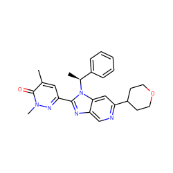 Cc1cc(-c2nc3cnc(C4CCOCC4)cc3n2[C@@H](C)c2ccccc2)nn(C)c1=O ZINC000221135257