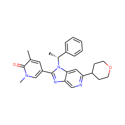 Cc1cc(-c2nc3cnc(C4CCOCC4)cc3n2[C@H](C)c2ccccc2)cn(C)c1=O ZINC001772619956