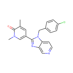 Cc1cc(-c2nc3cnccc3n2Cc2ccc(Cl)cc2)cn(C)c1=O ZINC001772625653