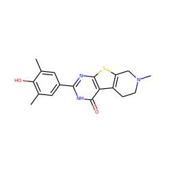 Cc1cc(-c2nc3sc4c(c3c(=O)[nH]2)CCN(C)C4)cc(C)c1O ZINC000584905153