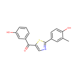 Cc1cc(-c2ncc(C(=O)c3cccc(O)c3)s2)ccc1O ZINC000064448240