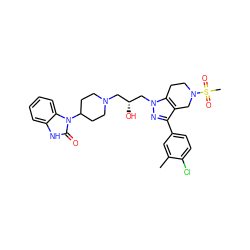 Cc1cc(-c2nn(C[C@H](O)CN3CCC(n4c(=O)[nH]c5ccccc54)CC3)c3c2CN(S(C)(=O)=O)CC3)ccc1Cl ZINC000001494660