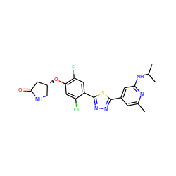 Cc1cc(-c2nnc(-c3cc(F)c(O[C@@H]4CNC(=O)C4)cc3Cl)s2)cc(NC(C)C)n1 ZINC000653764385