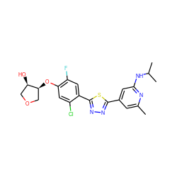 Cc1cc(-c2nnc(-c3cc(F)c(O[C@H]4COC[C@H]4O)cc3Cl)s2)cc(NC(C)C)n1 ZINC000653749309