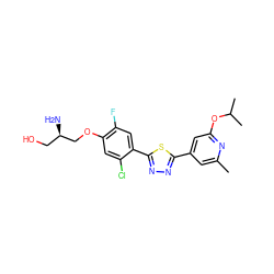 Cc1cc(-c2nnc(-c3cc(F)c(OC[C@H](N)CO)cc3Cl)s2)cc(OC(C)C)n1 ZINC000653748826