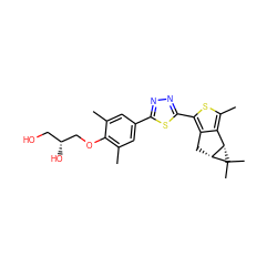 Cc1cc(-c2nnc(-c3sc(C)c4c3C[C@@H]3[C@H]4C3(C)C)s2)cc(C)c1OC[C@H](O)CO ZINC000103227965