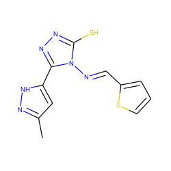 Cc1cc(-c2nnc(S)n2/N=C/c2cccs2)[nH]n1 ZINC000006786115