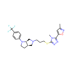 Cc1cc(-c2nnc(SCCCN3C[C@H]4CCN(c5ccc(C(F)(F)F)cc5)[C@H]4C3)n2C)on1 ZINC000653730851