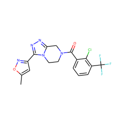 Cc1cc(-c2nnc3n2CCN(C(=O)c2cccc(C(F)(F)F)c2Cl)C3)no1 ZINC000095566084