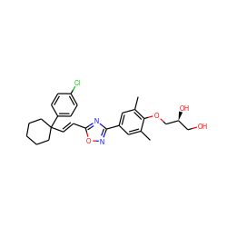 Cc1cc(-c2noc(/C=C/C3(c4ccc(Cl)cc4)CCCCC3)n2)cc(C)c1OC[C@@H](O)CO ZINC000113881651