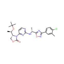 Cc1cc(-c2noc([C@@H](C)Nc3nccc(N4C(=O)OC[C@@H]4[C@@H](C)OC(C)(C)C)n3)n2)ccc1Cl ZINC000226108234