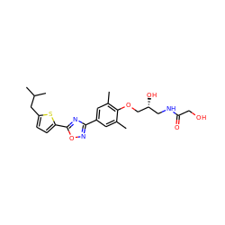 Cc1cc(-c2noc(-c3ccc(CC(C)C)s3)n2)cc(C)c1OC[C@H](O)CNC(=O)CO ZINC000103257921