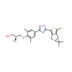 Cc1cc(-c2noc(-c3sc(C)c4c3C[C@@H]3[C@H]4C3(C)C)n2)cc(C)c1OC[C@@H](O)CO ZINC000036478131