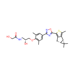 Cc1cc(-c2noc(-c3sc(C)c4c3C[C@@H]3[C@H]4C3(C)C)n2)cc(C)c1OC[C@H](O)CNC(=O)CO ZINC000103231063