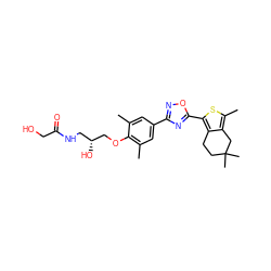 Cc1cc(-c2noc(-c3sc(C)c4c3CCC(C)(C)C4)n2)cc(C)c1OC[C@H](O)CNC(=O)CO ZINC000103257884