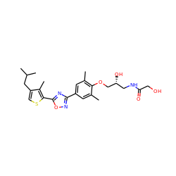 Cc1cc(-c2noc(-c3scc(CC(C)C)c3C)n2)cc(C)c1OC[C@H](O)CNC(=O)CO ZINC000103257907