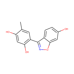 Cc1cc(-c2noc3cc(O)ccc23)c(O)cc1O ZINC000013583559