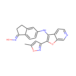 Cc1cc(-c2oc3cnccc3c2Nc2ccc3c(c2)CC/C3=N\O)no1 ZINC000066079386