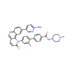 Cc1cc(-n2c(=O)ccc3cnc4ccc(-c5ccc(N)nc5)cc4c32)ccc1-c1ccc(C(=O)NC2CCN(C)CC2)cc1 ZINC000072173497