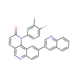 Cc1cc(-n2c(=O)ccc3cnc4ccc(-c5cnc6ccccc6c5)cc4c32)ccc1F ZINC000071316875