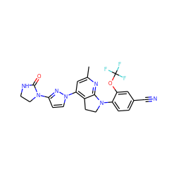 Cc1cc(-n2ccc(N3CCNC3=O)n2)c2c(n1)N(c1ccc(C#N)cc1OC(F)(F)F)CC2 ZINC000034443270