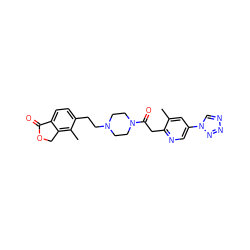 Cc1cc(-n2cnnn2)cnc1CC(=O)N1CCN(CCc2ccc3c(c2C)COC3=O)CC1 ZINC000168491223