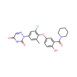 Cc1cc(-n2ncc(=O)[nH]c2=O)cc(Cl)c1Oc1ccc(O)c(C(=O)N2CCCCC2)c1 ZINC000013487254