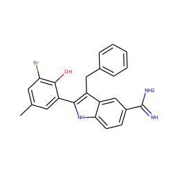 Cc1cc(Br)c(O)c(-c2[nH]c3ccc(C(=N)N)cc3c2Cc2ccccc2)c1 ZINC000029479084