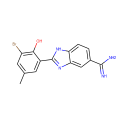 Cc1cc(Br)c(O)c(-c2nc3cc(C(=N)N)ccc3[nH]2)c1 ZINC000013863698