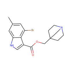 Cc1cc(Br)c2c(C(=O)OCC34CCN(CC3)CC4)c[nH]c2c1 ZINC001772639978