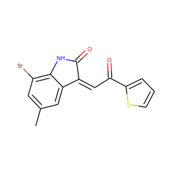 Cc1cc(Br)c2c(c1)/C(=C/C(=O)c1cccs1)C(=O)N2 ZINC000012731418