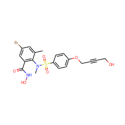 Cc1cc(Br)cc(C(=O)NO)c1N(C)S(=O)(=O)c1ccc(OCC#CCO)cc1 ZINC000003817591