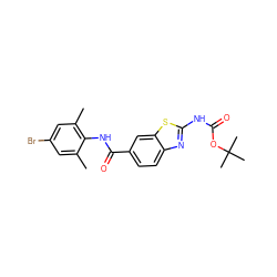 Cc1cc(Br)cc(C)c1NC(=O)c1ccc2nc(NC(=O)OC(C)(C)C)sc2c1 ZINC000013533854