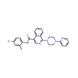 Cc1cc(Br)ccc1NC(=O)c1cnc(N2CCN(c3ccccn3)CC2)c2ccccc12 ZINC000027534633