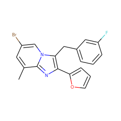 Cc1cc(Br)cn2c(Cc3cccc(F)c3)c(-c3ccco3)nc12 ZINC000169341043