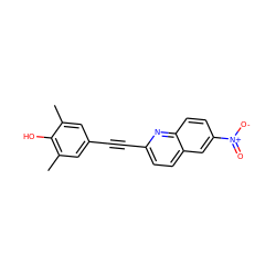 Cc1cc(C#Cc2ccc3cc([N+](=O)[O-])ccc3n2)cc(C)c1O ZINC001772642901