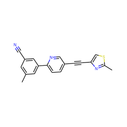 Cc1cc(C#N)cc(-c2ccc(C#Cc3csc(C)n3)cn2)c1 ZINC000137297954