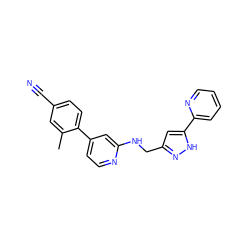 Cc1cc(C#N)ccc1-c1ccnc(NCc2cc(-c3ccccn3)[nH]n2)c1 ZINC000095561579