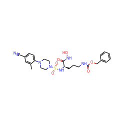 Cc1cc(C#N)ccc1N1CCN(S(=O)(=O)N[C@H](CCCNC(=O)OCc2ccccc2)C(=O)NO)CC1 ZINC000653700475